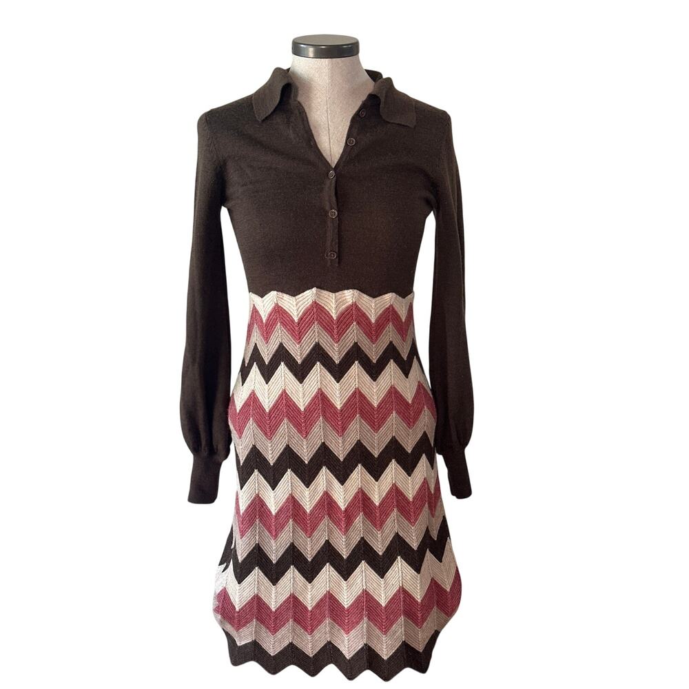 vintage BCBGMAXAZRIA wool blend chevron knit dress y2k